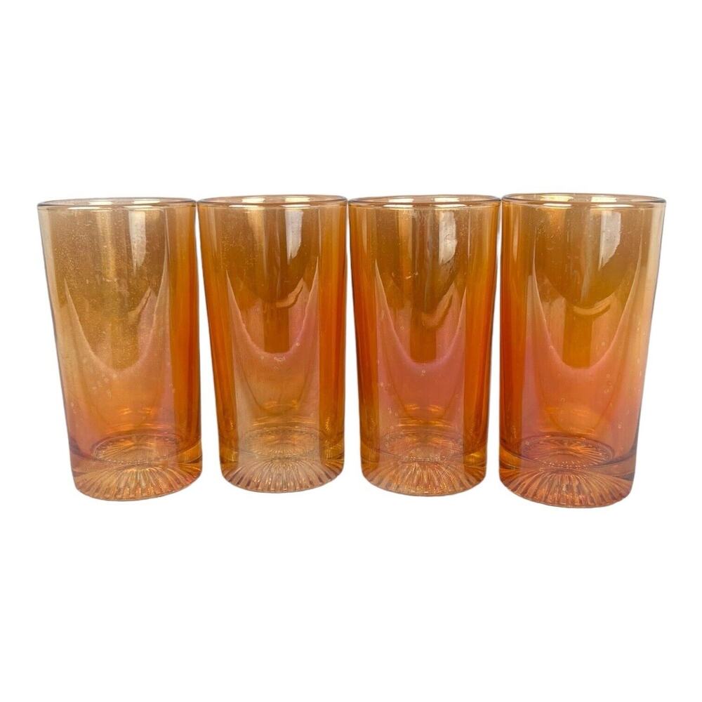 Vintage Marigold Iredescent Carnival Drinking Glasses 5" Tall Set of 4